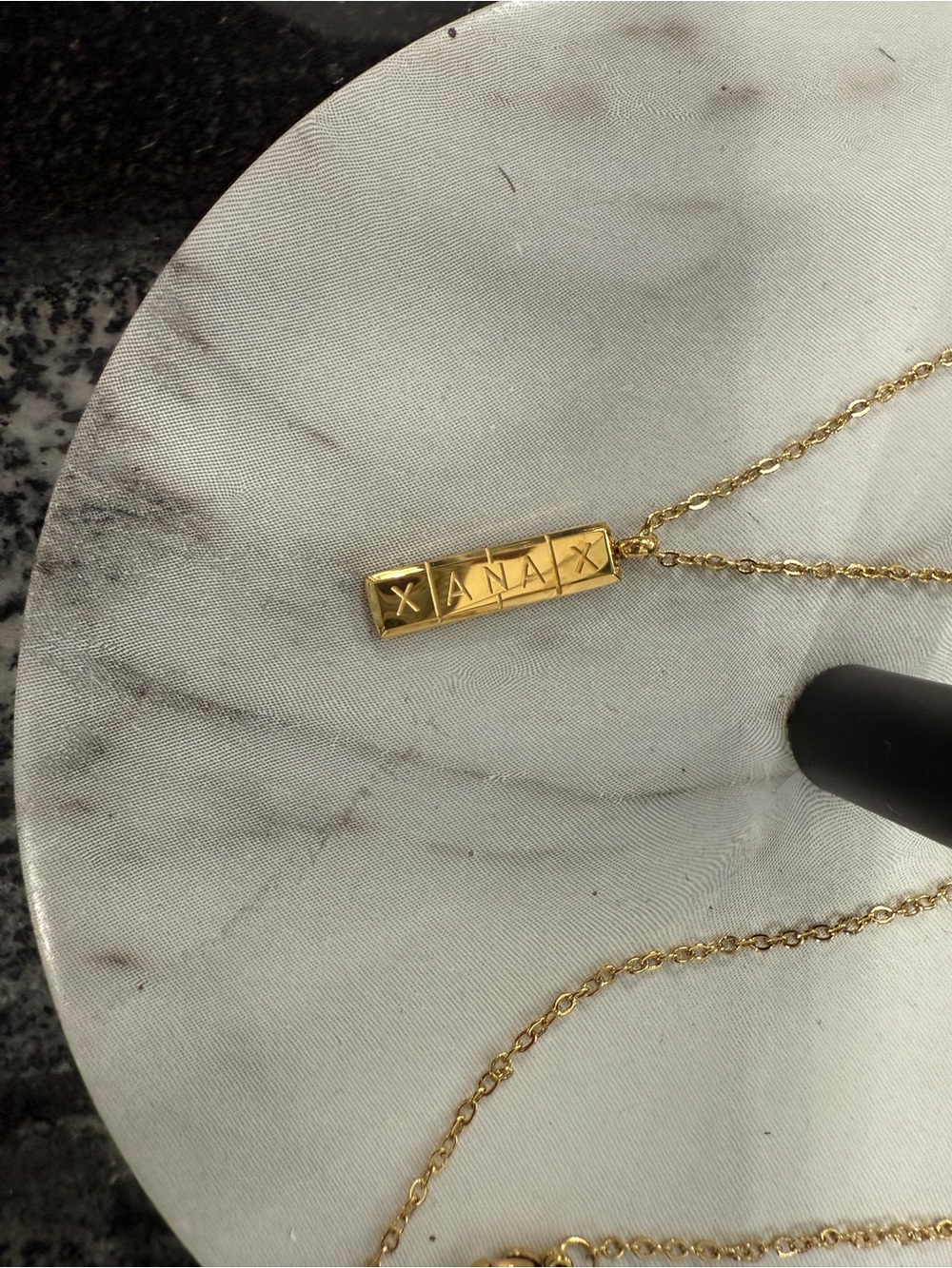 Gold Bar Letter Pendant Necklace & Ring set